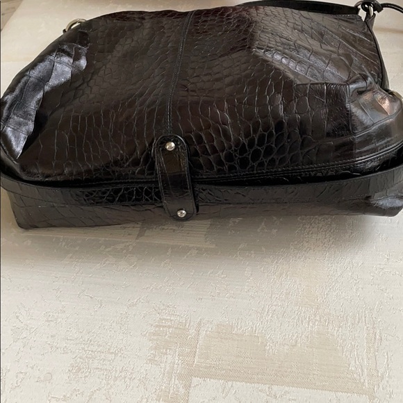 Furla black croc embossed leather shoulder bag - Picture 3 of 7